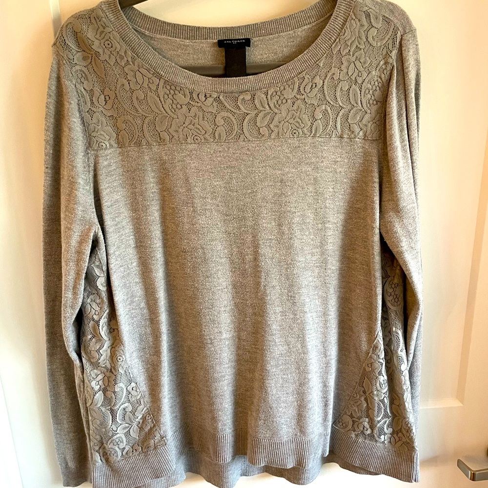 Ann Taylor XL Grey Sweatshirt with Lace Detail